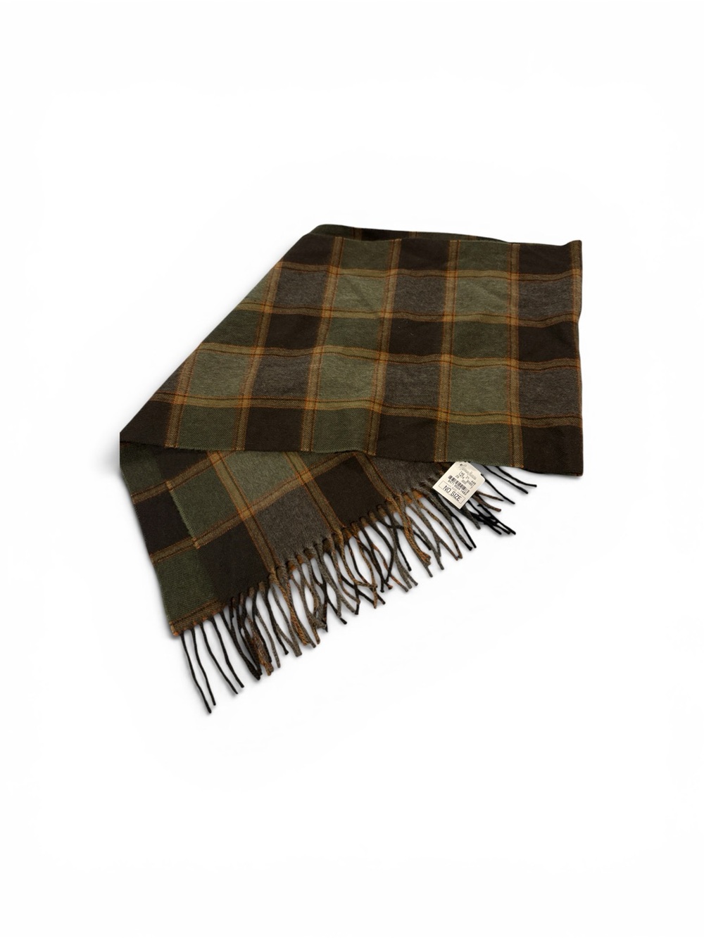 Neiman Marcus Plaid Wool Scarf in Green and Brown